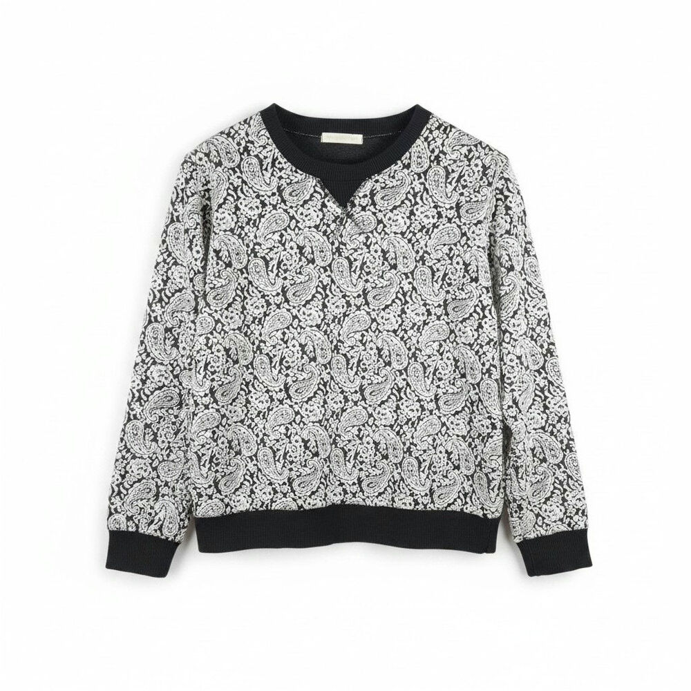 Soulsister Paisley Floral Crewneck Sweatshirt Black White Long Sleeve Korea Cozy